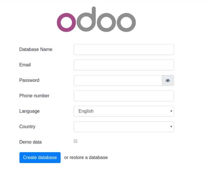 Install Odoo- login screenshot